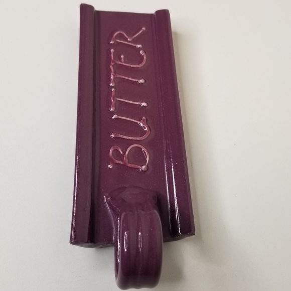 Art Pottery Butter Dish Mauve Loop Handle 1/4lbs Butter Stick Tray 7.5" L - Picture 3 of 10